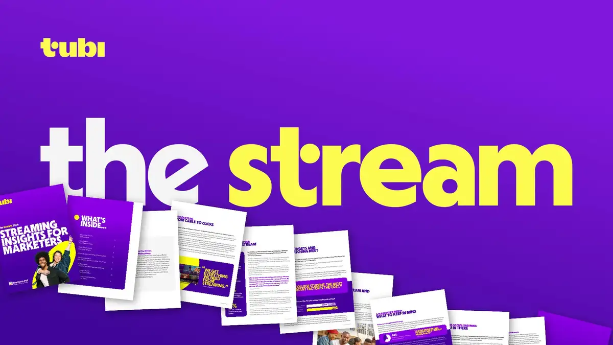 The Stream opening title card, type in motion storyboard, Tubi Original Content.